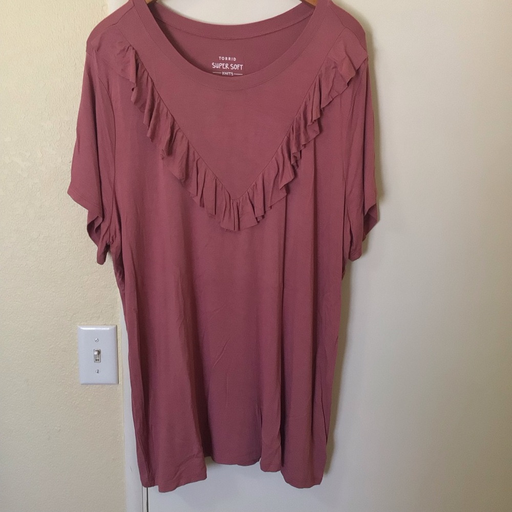 Torrid Blouse Size 3X Womens Tee Top Super Soft Brand Ruffle Pink Minimalist